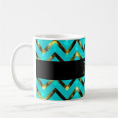 Mug Le monogramme bleu d'or de Chevron personnalisent (Gauche)