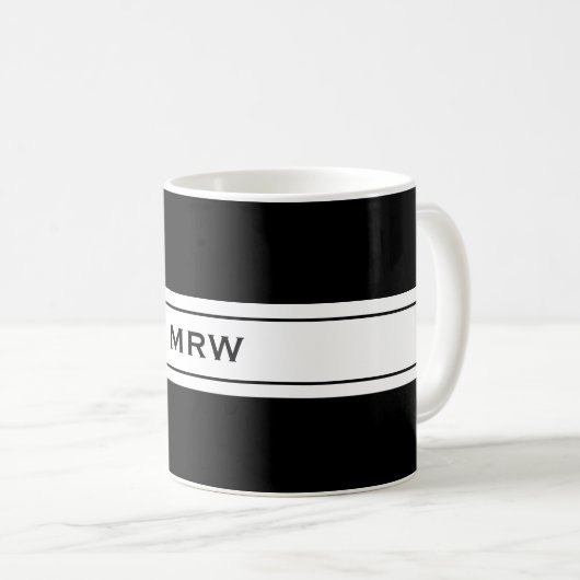 Mug Le monogramme fait sur commande blanc noir simple (Devant droit)
