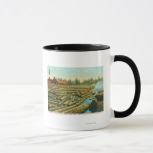 Mug Le moulin de bois de charpente et le barrage,