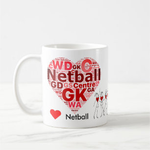 Mug Le net-ball de coeur place le nuage de mot