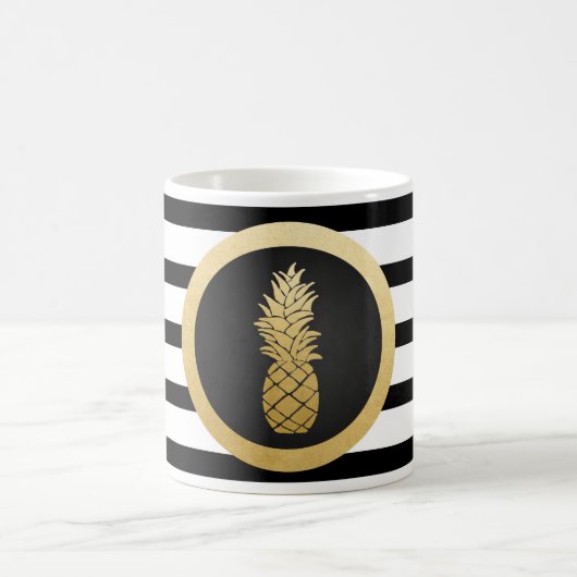 Mug Le noir moderne barre l'ananas de feuille d'or de (Centre)