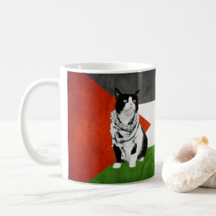 Mug Le Palestinien Kufiya porte un chat avec le drapea