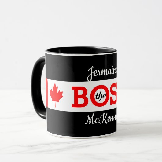 Mug Le patron avec érable canadien et votre nom (Devant gauche)