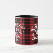 Mug Le Père Noël arrive Rouge Noir Plaid Noël (Centre)