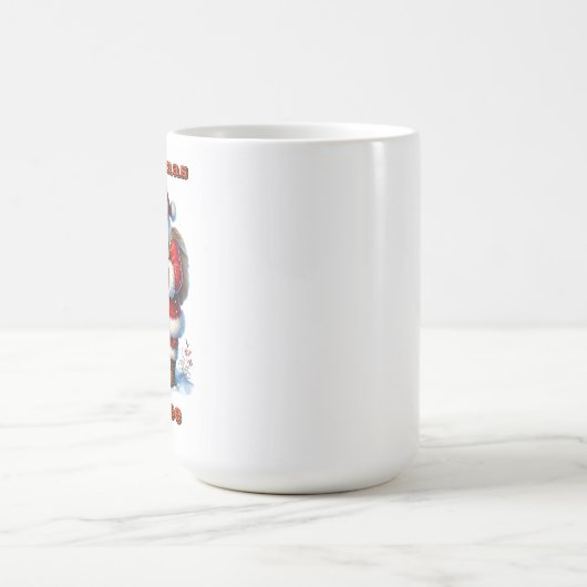 Mug Le Père Noël avec un cerf amical en neige hivernal (Centre)