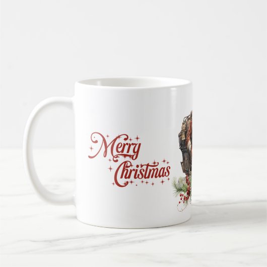 Mug Le Père Noël rétro monte les chevaux et les baies  (Gauche)