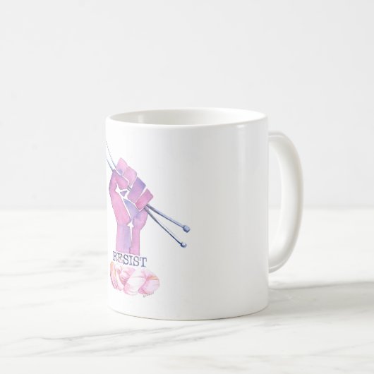 Mug Le poing de puissance de tricot, fil, résistent (Devant droit)