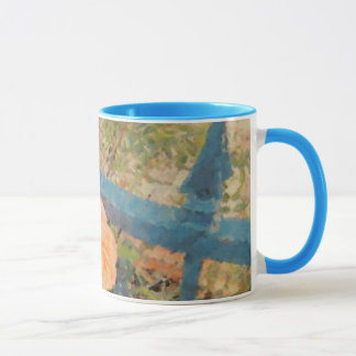 Mug Le rose orange derrière la barrière bleue