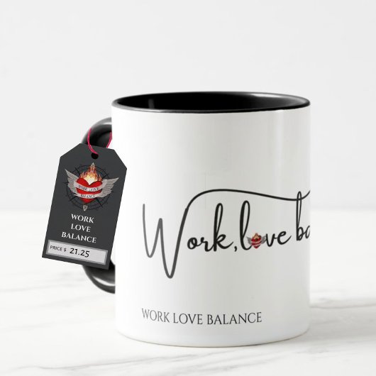 Mug Le script WORK LOVE BALANCE avec mini cœur boussol