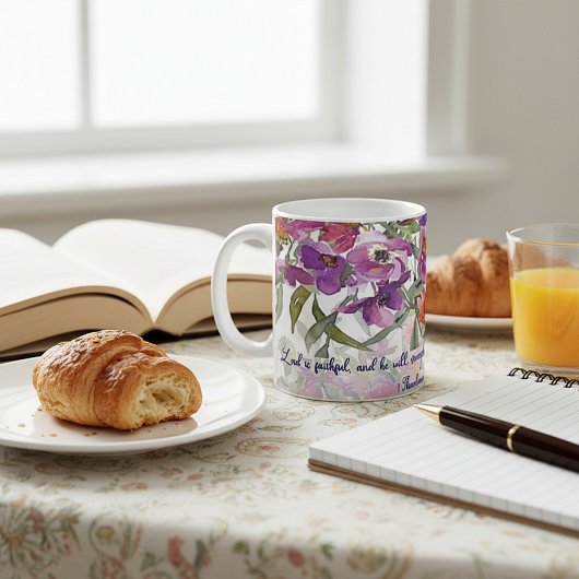 Mug Le Seigneur est fidèle aquarelle fleurie chrétien