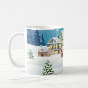 Mug Le soir paysage de village d'hiver avec neige