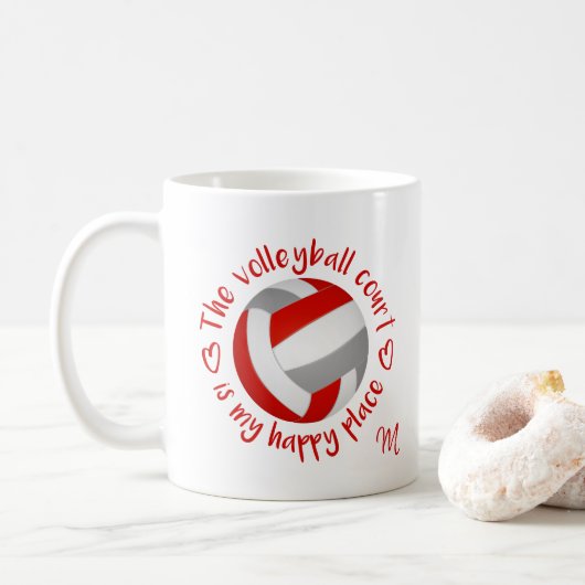Mug le terrain de volley-ball rouge gris est mon endro (Avec donut)