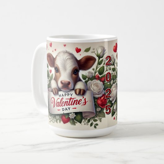 Mug Le veau de Saint Valentin avec arrangement floral (Devant gauche)