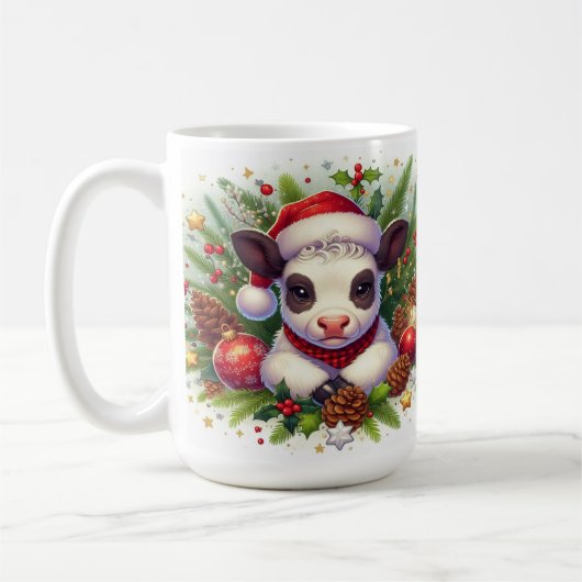 Mug Le veau mignon dans l'arrangement de Noël festif (Gauche)