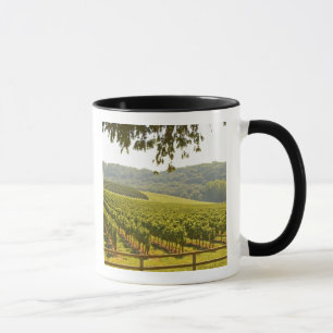Mug Le vignoble et une vallée avec une forêt.
