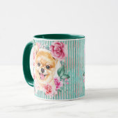 Mug Le visage de chien de Poméranie illustre le rose m (Devant gauche)