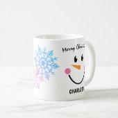 Mug Le visage de Snowman souriant, Flocon de neige, Jo (Devant droit)