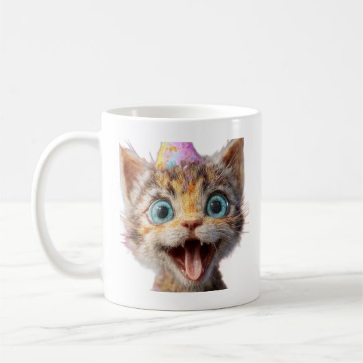 Mug le visage d'un chaton figé en mode derp pur (Gauche)