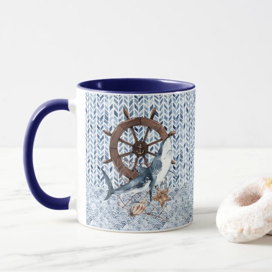 Mug Le volant et le requin du navire (Avec donut)