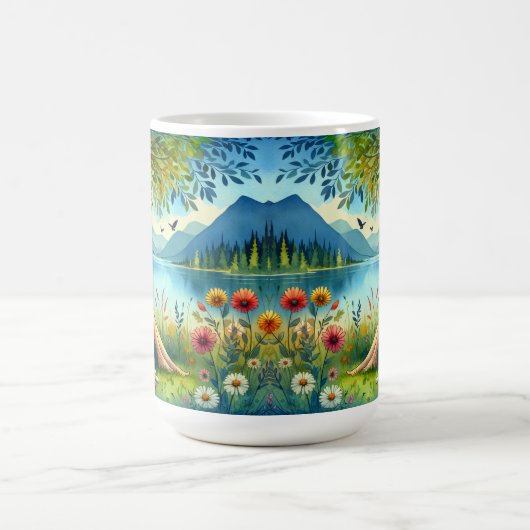 Mug Lecture d'un livre sous un arbre avec un chat endo (Centre)