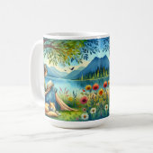 Mug Lecture d'un livre sous un arbre avec un chat endo (Devant gauche)