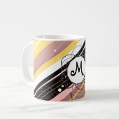 Mug Lémonade rose, rayures modernes rétro avec Monogra (Devant gauche)