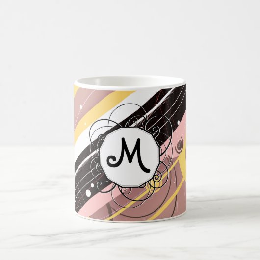 Mug Lémonade rose, rayures modernes rétro avec Monogra (Centre)