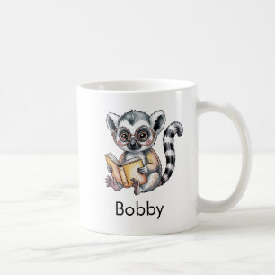 Mug Lémurien mignon lisant un livre personnalisé