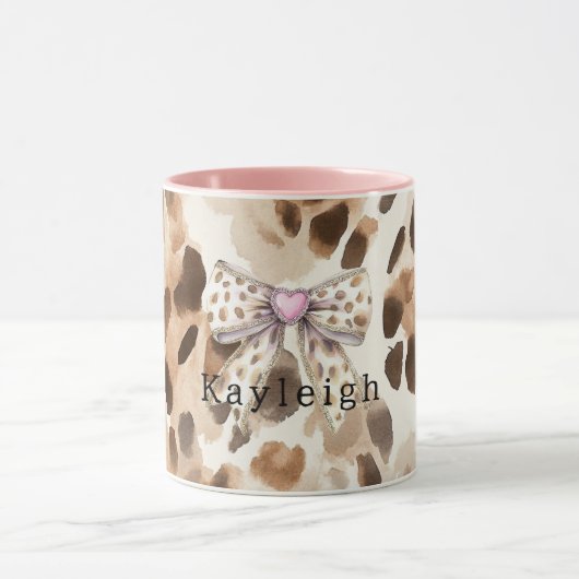 Mug Léopard à coeur avec noeud rose (Centre)