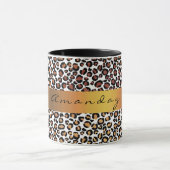 Mug Leopard Animal Black White Gold Stripe Nom du café (Centre)