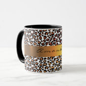 Mug Leopard Animal Black White Gold Stripe Nom du café (Devant gauche)