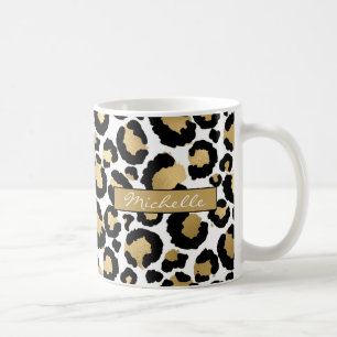 Mug Léopard blanc et doré Cube à café personnalisé