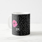 Mug Léopard de noir de baiser de Lipgloss de roses (Devant gauche)