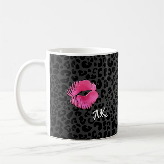 Mug Léopard de noir de baiser de Lipgloss de roses (Gauche)