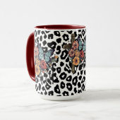 Mug Léopard des neiges Croix, Fleurs et Papillons (Devant gauche)