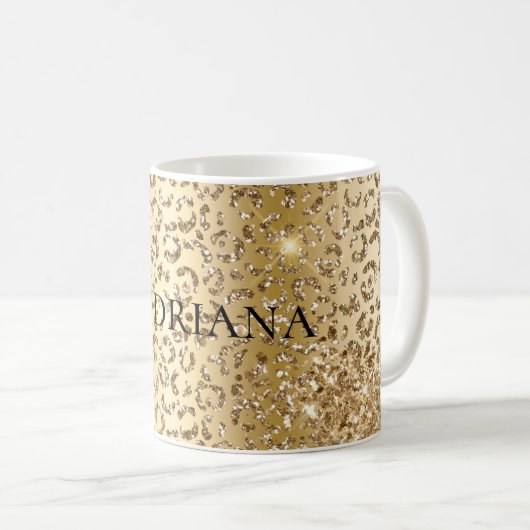 Mug Léopard glam jaune or brillant Parties scintillant (Devant droit)