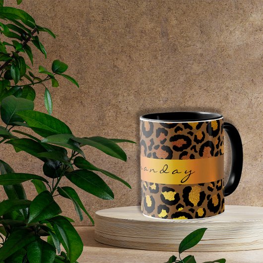 Mug Léopard Peau Noir Miel Or Nom de la bande Glam