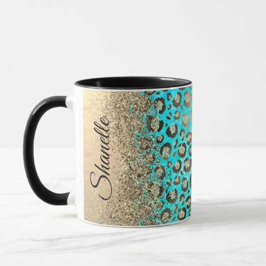 Mug Léopard turquoise brillant personnalisé (Gauche)