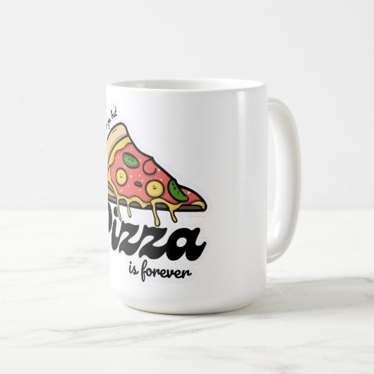 Mug Les amis viennent et s'en vont, mais la pizza est  (Devant droit)