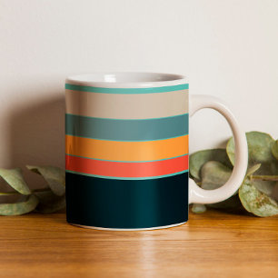 Mug les années 70 rétro bleu marine turquoise rose ray