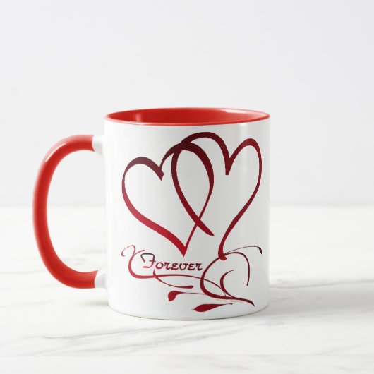 Mug Les Coeurs Forever rouge sur blanc (Gauche)