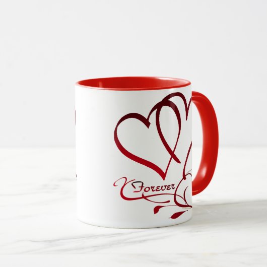 Mug Les Coeurs Forever rouge sur blanc (Devant droit)