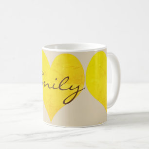 Mug Les coeurs jaunes lumineux mignons ajoutent la