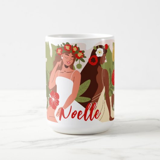 Mug Les femmes dans le jardin, Fleurs rouges Le feuill (Centre)