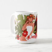 Mug Les femmes dans le jardin, Fleurs rouges Le feuill (Devant gauche)