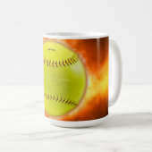 Mug Les flammes de balle rapide de softball jaune de S (Devant droit)
