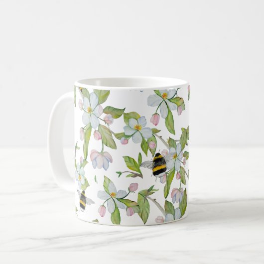 Mug Les fleurs du jardin de printemps et les bourdons (Devant gauche)