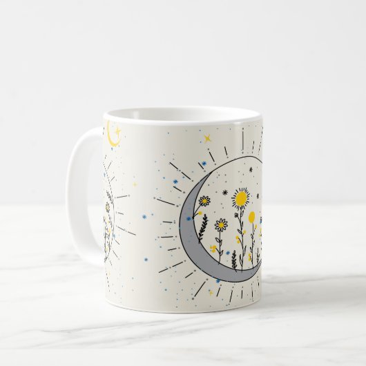 Mug Les fleurs planent le soleil et la lune graphisme (Devant gauche)