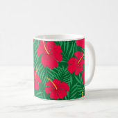 Mug Les fleurs rouges d'Hibiscus sur les Feuilles trop (Devant droit)