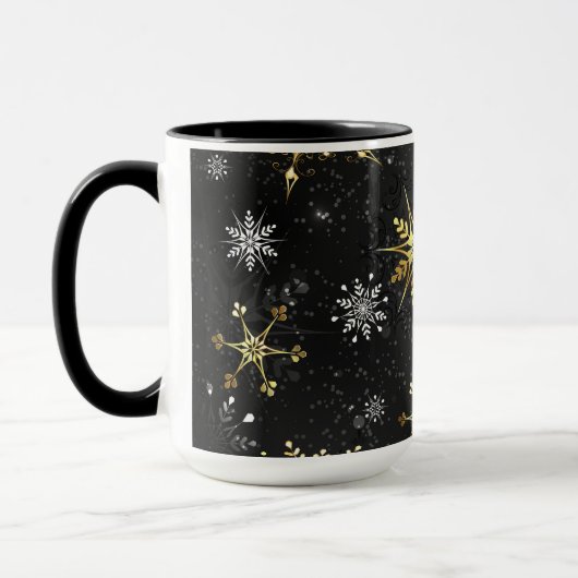 Mug Les flocons dorés de Noël sur l'Arrière - plan noi (Gauche)